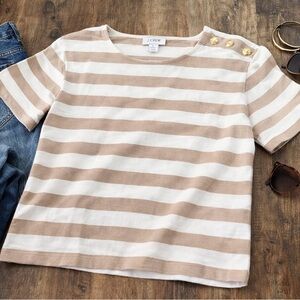 J. Crew Tan and White Striped Short Sleeve Top